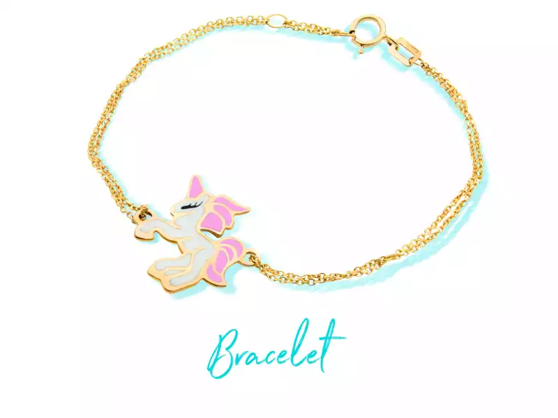 Children's gold bracelet with colorful unicorn pendant